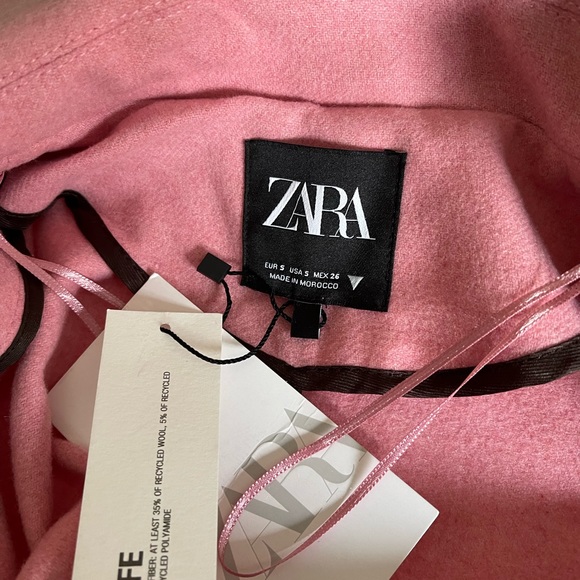 Zara long trench coat in a light pink with black buttons NWT .. Smoke free home - Picture 4 of 4